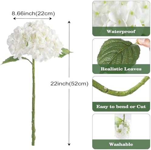 Coferset 3pcs Lifelike Real Touch Hydrangea Artificial Flowers,White - Image 3