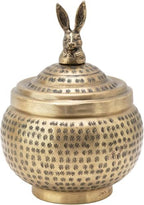 Creative Co-Op Round Hammered Metal Container with Rabbit Finial, Brass Finish 5.75" round x 8" H (Pack of 6) by Unknown