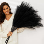 Black Pampas Grass, 9 PCS 37''/3.1FT Tall Fluffy Fake Pompas Floral, Large Artificial Pompous Grass Branches for Floor Vase Fillers, Boho Farmhouse Room Wedding Decor (Black) by QUBITFUL