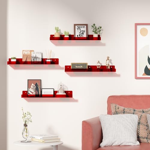 upsimples 4 Pcs 15" Acrylic Shelves for Wall Decor and Display, Red - Image 2