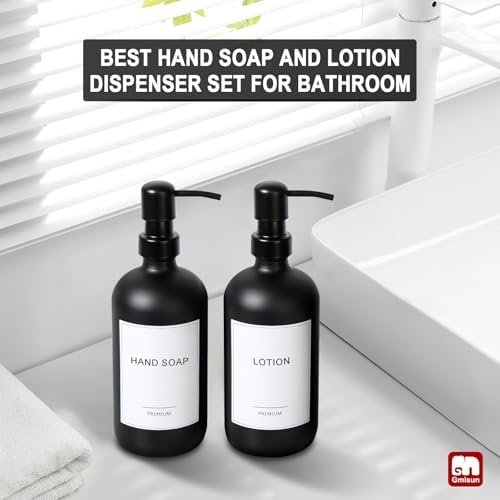 GMISUN Black Soap Dispenser, 2 Pack Matte Black Hand Soap Dispensers for Bathroom, 17 Fl Oz Glass Dish Soap Dispensers for Kitchen with Stainless Steel Pump, Modern Liquid Soap Bottle - Image 6