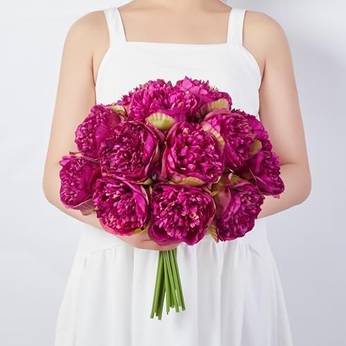 SITUMEIZI 2 Bouquet 10 Heads Artificial Peony Silk Flower Leaf Home Office Wedding Party Festival Bar Decor(Burdungy) - Image 4