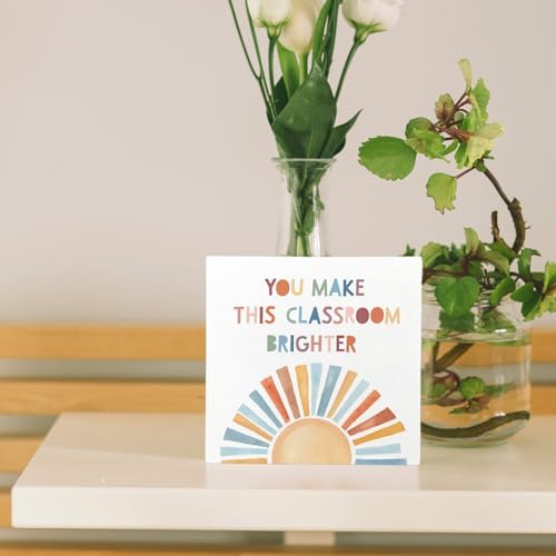 Boho Sunshine Classroom Wooden Box Sign 5x5 Inch, You Make This Classroom Brighter Inspirational Wood Signs for Kids Playroom Nursery Preschool Desk Table Shelf Decor - Image 2