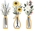 puthiac Wooden Floral Vase Wall Art Decor Set of 3, Mixed Floral Collection by PUTHIAC