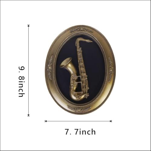 S-MANTIS Vintage Wall Sculpture,Antique Pediment,Hallway Wall Art,Hand Painted Instrument Wall Decoration Accent Artworks for Indoor Kitchen Bedroom Living Room Office Outdoor Garden Patio Oval (Bronze Saxophone) - Image 3