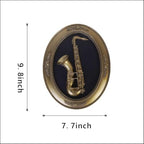 S-MANTIS Vintage Wall Sculpture,Antique Pediment,Hallway Wall Art,Hand Painted Instrument Wall Decoration Accent Artworks for Indoor Kitchen Bedroom Living Room Office Outdoor Garden Patio Oval (Bronze Saxophone) - Image 3