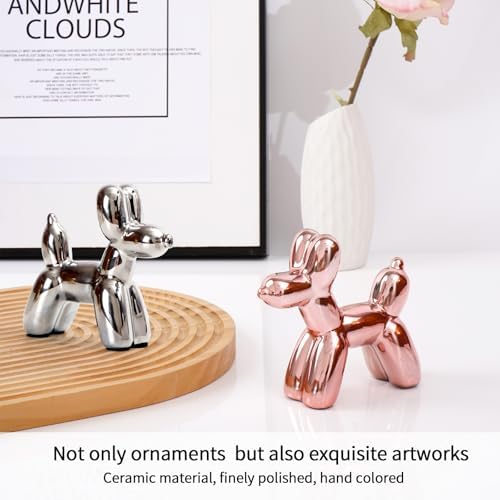 Notakia Cute Ceramics Pink Balloon Dog Statue Crafts Living Room Desktop Decorations,Handmade Modern Small Ceramic Animal Statue Ornament Home Decor Accents (Pink Balloon Dog) - Image 4