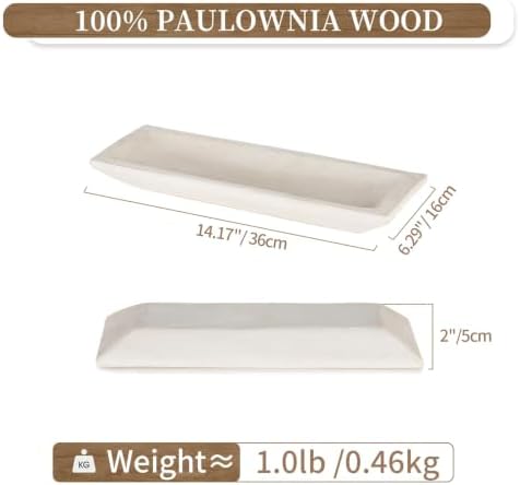 Hanobe Wood Decorative Bowl for Coffee Table Entryway Decor, Rustic White - Image 4