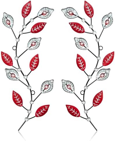 sxnzequnze 2 Set Metal Tree Leaf Wall Art for Home Decor Living Room Bedroom Dining Room Bling Rhinestone, 3D, Iron Branch Hanging Leaf Sculpture Art Pieces -Red 16.5in*6.7in by sxnzequnze