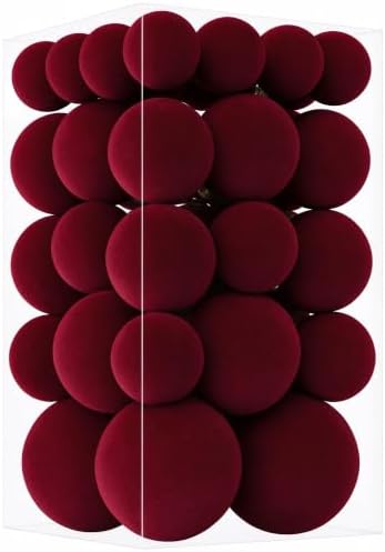 46Pcs Velvet Christmas Ball Ornaments Set - Flocked Shatterproof Christmas Tree Decorations Classic Hanging Ornaments with Rope for Xmas Wreath Holiday Home Decor (Multi-Size, Burgundy) by Unknown