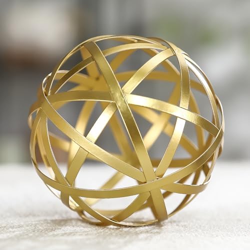 Gold Decorative Sphere, Metal Coffee Table Decor Sculpture, Modern Home Decor Accent for Tabletop, Centerpiece, Shelf Display- Elegant Metal Sphere Decor with Luxury Golden Finish - Image 2