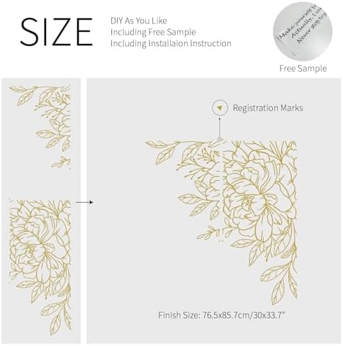 Gold Metallic Wall Decals Peel and Stick Large Wall Stickers Large Sketch Minimal Line Transfer for Women Living Room, Bedroom Decor, Peony Gold - Image 3