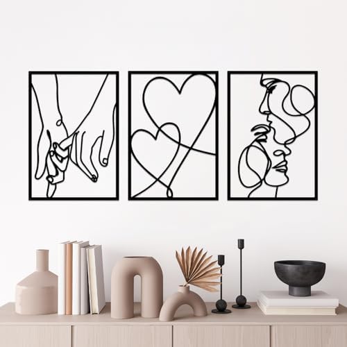 3 Pcs Metal Minimalist Line Wall Art, Love Heart Metal Wall Decor by ESTART