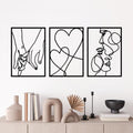 3 Pcs Metal Minimalist Line Wall Art, Love Heart Metal Wall Decor by ESTART