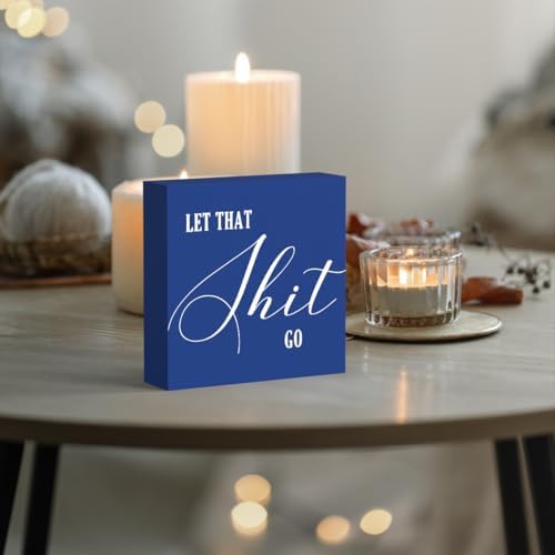 Funny Bathroom Decor Blue Wood Box Sign, Humorous Farmhouse Toilet Sign with Quote, Restroom Shelf Decor for Guest Bath, Tabletop Countertop - Image 6