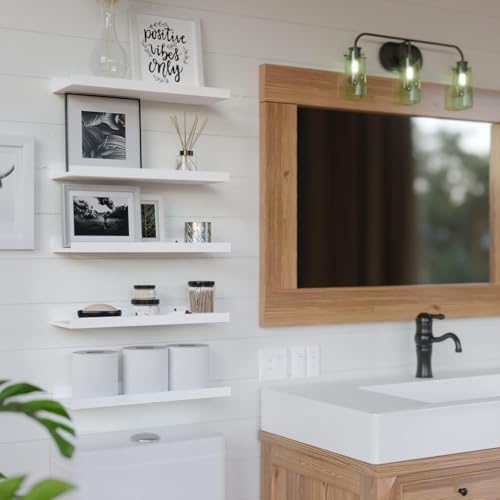 RICHER HOUSE 5-Set Floating Shelves with Lip, White Wall Mounted Wood Shelf - Image 4