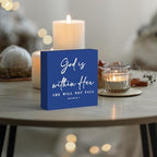 God Is Within Her Bible Verse Artwork Blue Wood Box Sign Rustic Farmhouse Style Psalm 46 : 5 Christian Wood Block Plaque 5 X 5 Inches Home Office Desk Sign Decor for Presents - Image 4
