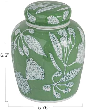 Creative Co-Op Decorative Ceramic Ginger Jar with Lid, Green - Image 2