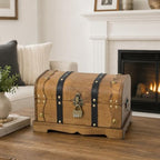 Vintage Wooden Treasure Chest Decorative Box with Lock - 12", Brown - Image 5