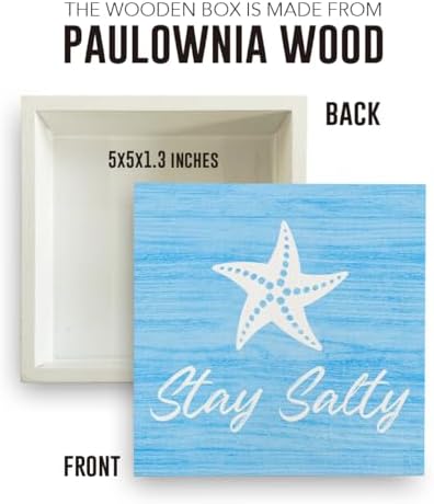 Beach Bathroom Decor Starfish Decor Stay Salty Beach Theme Summer Decorations Wooden Box Sign for Home Office Farmhouse Table Shelf - Image 2
