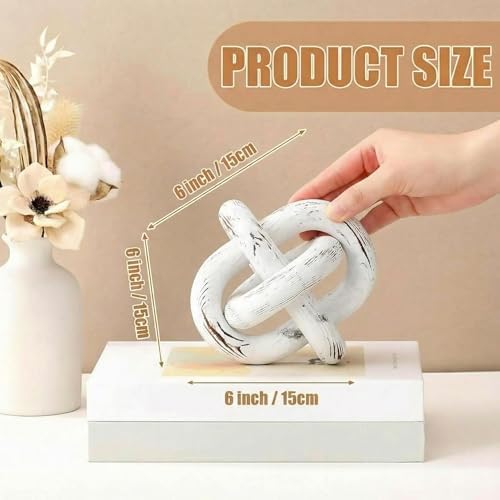 Yalikop 3 Link Wood Knot Decor Rustic Table Shelf Accents, Retro White - Image 2