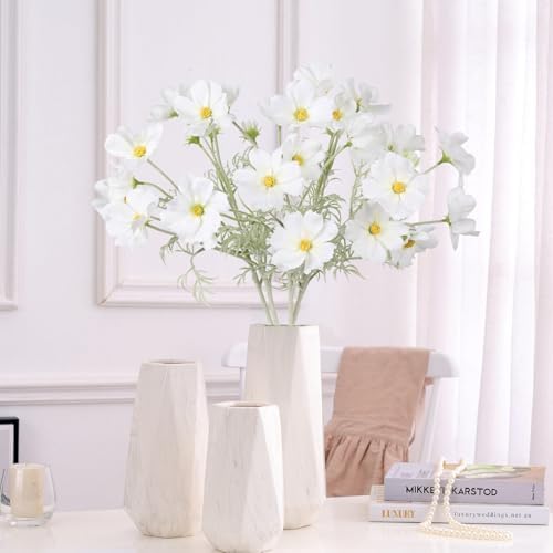 IPOPU White Daisy Flowers Artificial Cosmos 5PCS White Fake Wildflowers 24.5" Silk Flowers with Stems for Home Decor Indoor Artificial Daisies for Wedding Bouquets Floral Craft - Image 6