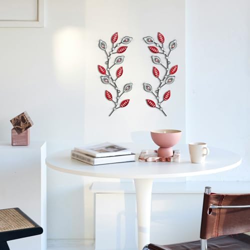 sxnzequnze 2 Set Metal Tree Leaf Wall Art for Home Decor Living Room Bedroom Dining Room Bling Rhinestone, 3D, Iron Branch Hanging Leaf Sculpture Art Pieces -Red 16.5in*6.7in - Image 7