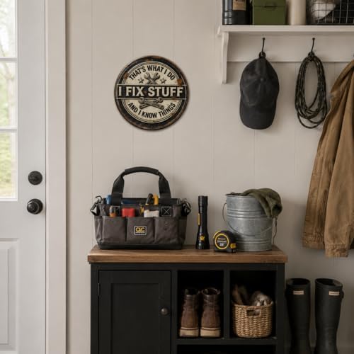 I Fix Stuff Metal Sign 8x8in Round Handyman Plaque for Garage Wall Decor DIY Enthusiast Gift - Image 7