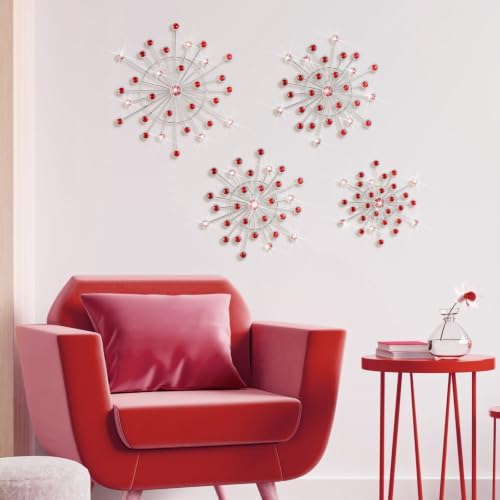 Blulu 4 Pcs Red Wall Decor Bling Crystal Wall Art Cast Iron Rhinestones - Image 5