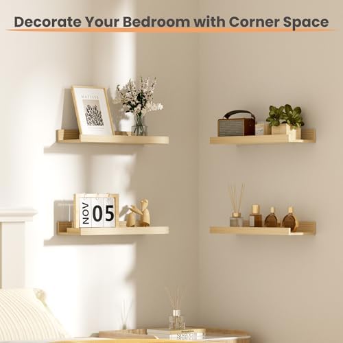 upsimples Floating Shelves for Wall Decor Storage, Natural, 6Pcs, 15.7'' - Image 2
