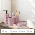 4 Piece Ceramic Bathroom Accessories Set –Soap Dispenser,Toothbrush Holder,Tumbler & Soap Dish,Includes Silicone Funnel,Non-Slip,Modern Farmhouse Countertop Organizer Set for Bathroom Decor, Pink - Image 6