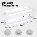 RICHER HOUSE 3-Set Floating Shelves with Lip, White Small Wall Shelf, 16In - Image 3