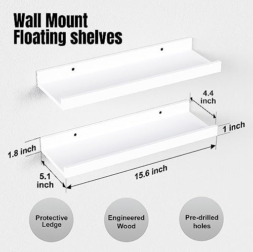 RICHER HOUSE 3-Set Floating Shelves with Lip, White Small Wall Shelf, 16In - Image 3