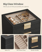 SONGMICS Jewelry Box Organizer, 6-Layer Storage with 5 Drawers, Glass Lid - Image 4
