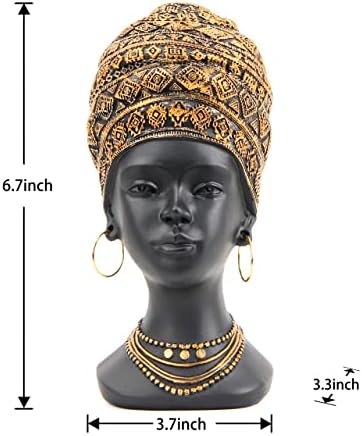 Smadeer African Statue for Home Decor, Women Bust Figurine Antique Gold - Image 2