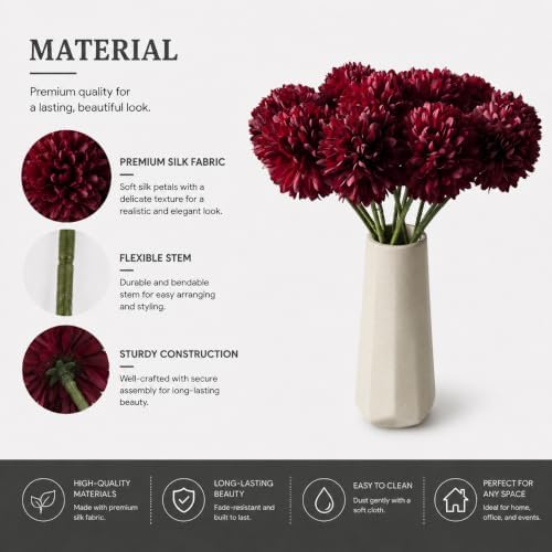 Mandy's 12pcs Artificial Burgundy Ball Chrysanthemum Flowers - Image 4