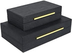 Black Shagreen box Set of 2 Faux Leather Decorative Boxes,Large Nesting Storage Decorative Boxes with Lids for Modern Home Decor Stacking Jewelry Box Organizer - Image 5