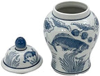 8" Ceramic Ginger Jar w/Lid - Classic Chinese Style Porcelain Jar Tea Storage for Home Decor Decorative Centerpiece Vintage Accent Antique Vase Jingdezhen (Slate Blue & White Koi) - Image 6