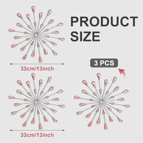 ZEXUIRU 3 Set Silver Starburst Wall Art for Home Decor Metal Bling Crystal Rhinestones Sunburst Wall Decor Sparkling Rhinestone Art Accent Silver - 13in - Image 3