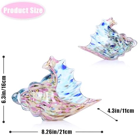LCCCK Hand Blown Glass Conch Shell Sculpture, Sea Glass Art Figurines, Beachy Room Decor, Pink Conch Shell Decorative Statues, Sea Shell Coastal Decor for Shelf House Room, Beachy Gifts - Image 2