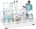 HapiRm Toothbrush Holders for Bathroom - 5 Partitions Bathroom Counter Organizer with Instant Drying Stone, Stainless Steel Countertop Storage Electric Toothbrush Toothpaste Holder - White by HapiRm
