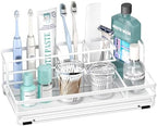 HapiRm Toothbrush Holders for Bathroom - 5 Partitions Bathroom Counter Organizer with Instant Drying Stone, Stainless Steel Countertop Storage Electric Toothbrush Toothpaste Holder - White by HapiRm