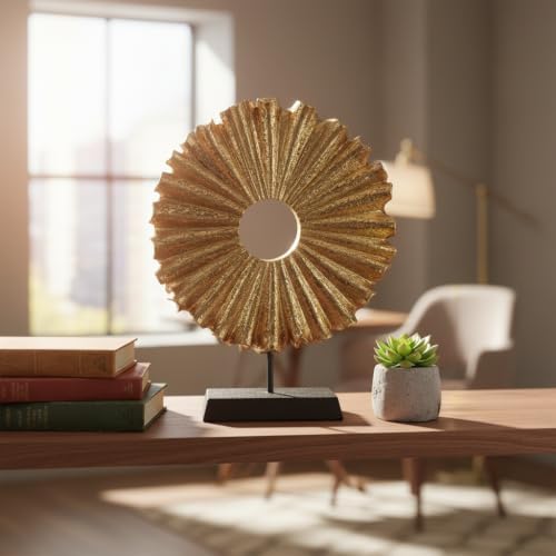 Modern Abstract Round Decorative Sculpture, Dining Living Room Desk Decor,Geometric Home Decor Statues,Shelf Top Decor Aesthetics, Coffee Tables or Office Shelves（Golden） - Image 2