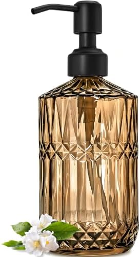 JASAI 18Oz Amber Glass Soap Dispenser with Black Pump for Bathroom. by JASAIHOME