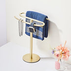 Light Brushed Gold Hand Towel Holder Stand, 13-Inch Tall Freestanding Towel Rack with Weighted Base, SUS304 Stainless Steel Countertop Towel Stand for Bathroom Vanity and Kitchen - Image 4