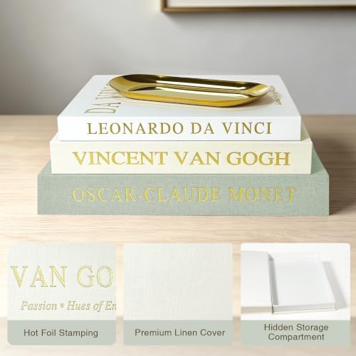 Teyomi Set of 3 Artistic Decorative Books for Home Decor with Gold Tray - Image 4
