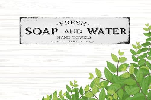 CSWLJS Rustic Metal Tin Signs Farmhouse Bathroom Decor Fresh Soap and Water Sign Vintage Wood Plaque Rustic for Wall Art Decoration Restroom 4x16 Inch - Image 6
