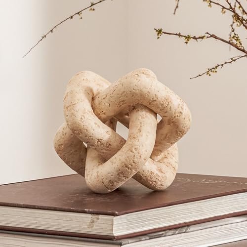 DN DECONATION 3 Link Knot Decor, Beige Travertine Coffee Table Decoration by DNDECONATION