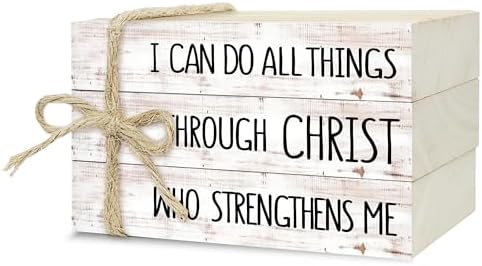 Decorative Books for Home Decor, Wood Book Stack for Table Decor, I Can Do All Things Through Christ Who Strengthens Me Decoration Books for Office Shelf, Farmhouse Stacked Books Decoration (L74) by Ycyfckdr