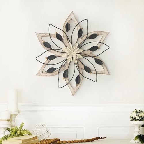 Whitewash Flower Wall Decor,Metal Wood Rustic Farmhouse Wall Art 13.5 inch - Image 2